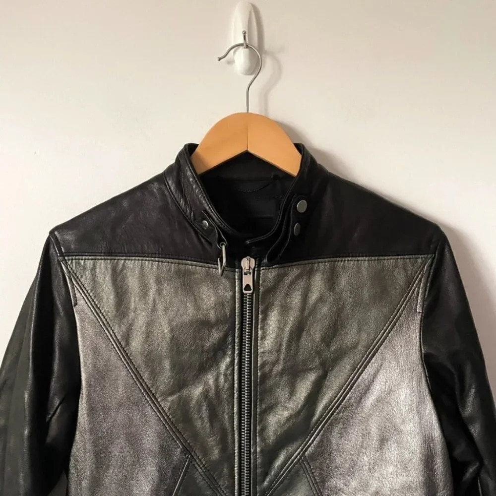 Diesel  Black Gold Men's Litriang 100% Lamb Leather Jacket Metallic Sz 46/Medium - Picture 5 of 8